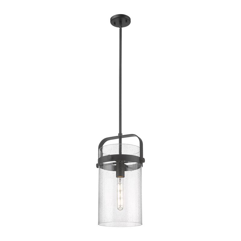 Innovations Lighting Pilaster - 1 Light 8" Stem Hung Pendant - Seedy/Matte Black