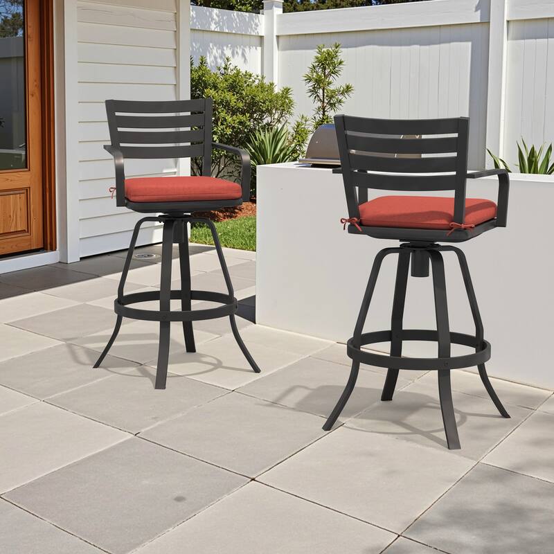 Crestlive Products Outdoor Outdoor Cast Aluminum Swivel Bar Stools with Sunbrella Cushion