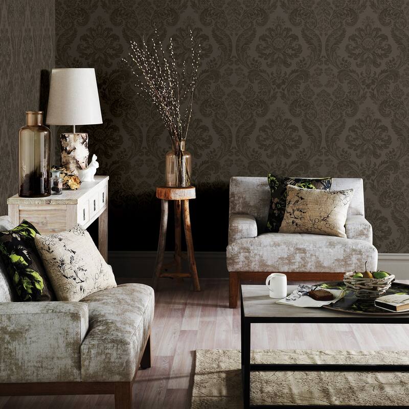 Isleton, Shadow Flocked Damask, 33 FT. L x 20.5In. W Wallpaper Roll