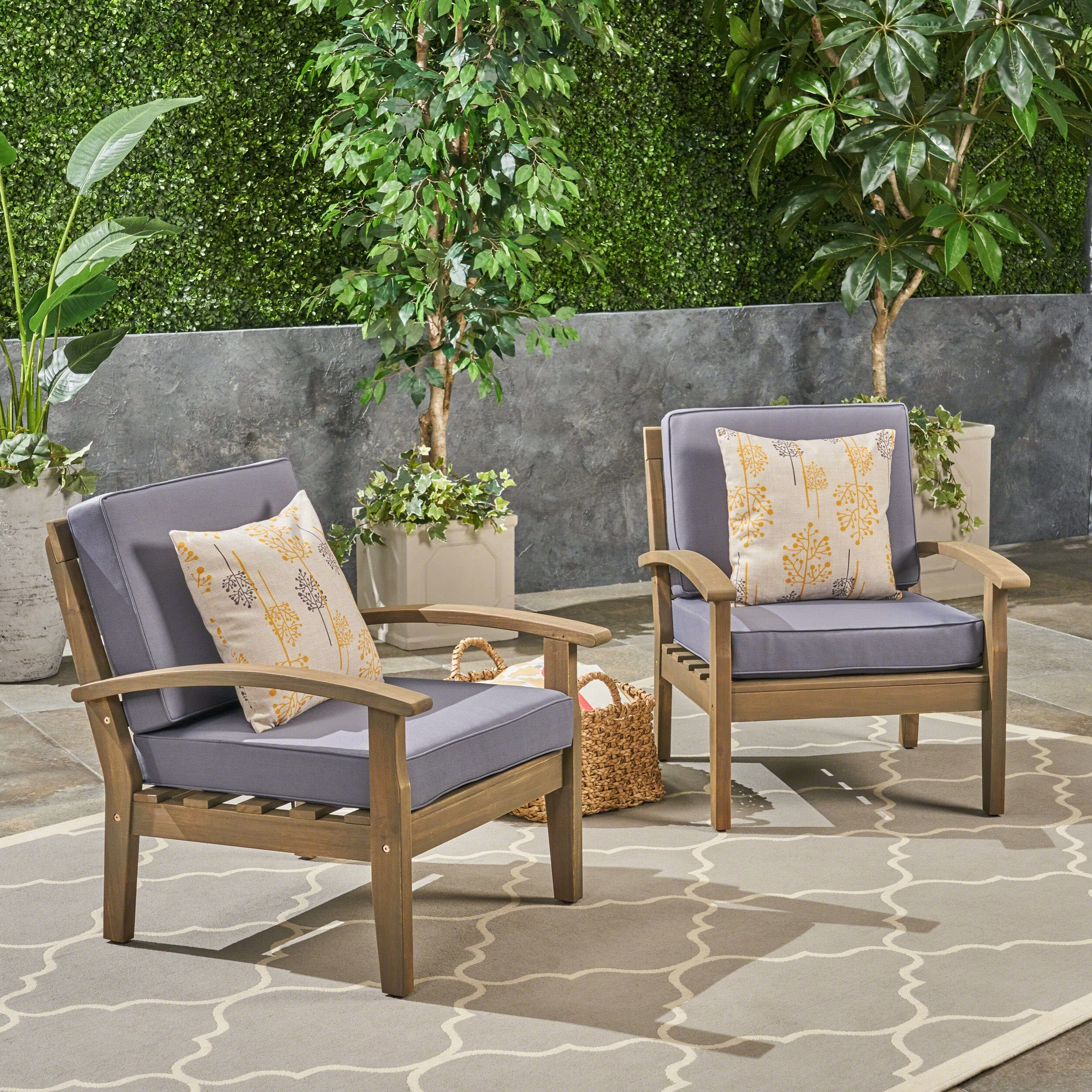 Roomfitters Outdoor Club Chair with Cushions, Durable Acacia Wood Frame and Weather-Resistant Seating