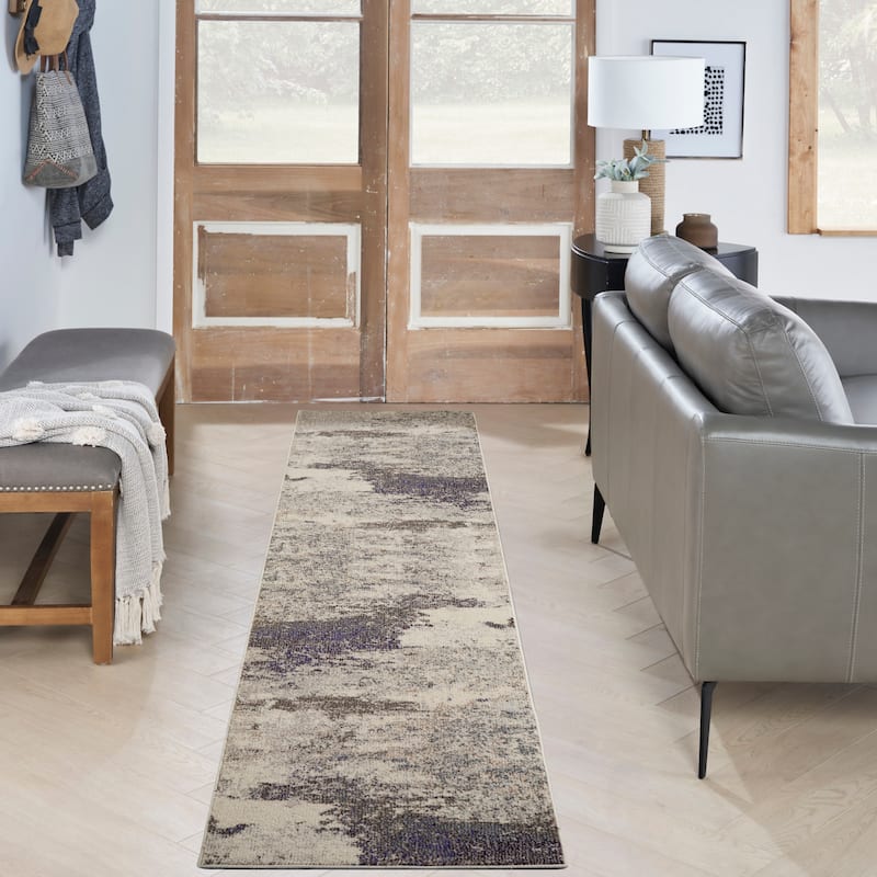 Nourison Modern Abstract Sublime Area Rug - Ivory/Grey - Runner - 2'2" x 10' Runner