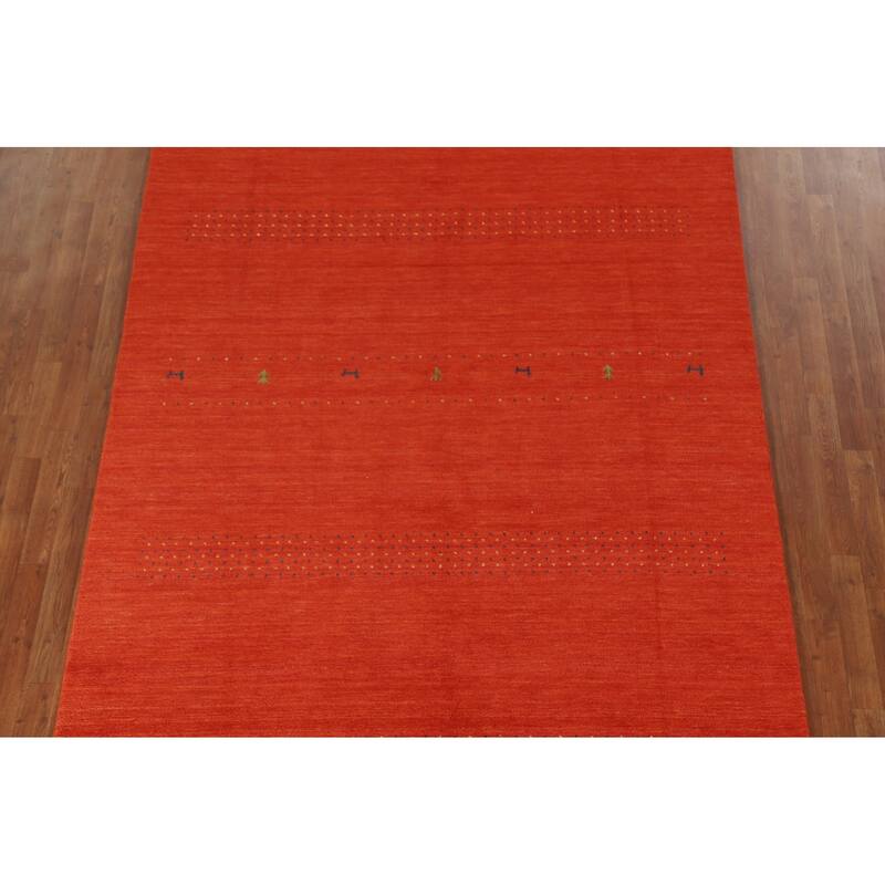 Salmon Gabbeh Area Rug Hand-Knotted Wool Carpet - 6'6"x 9'9"