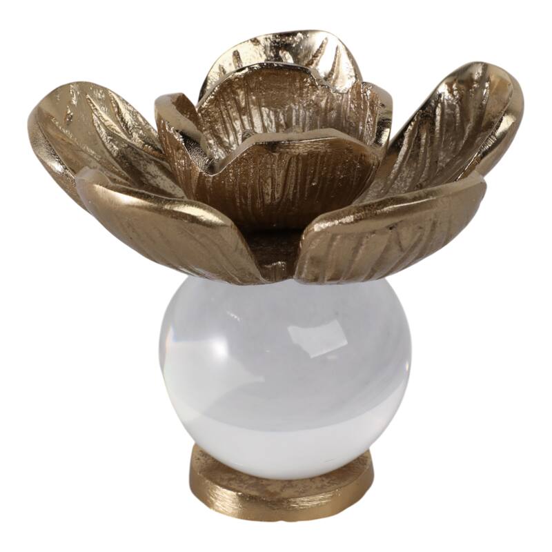 Metal Sculpture Flower Statue with Orb Base Decorative Style - 5" Gold - 5.5" x 5.5" x 5"