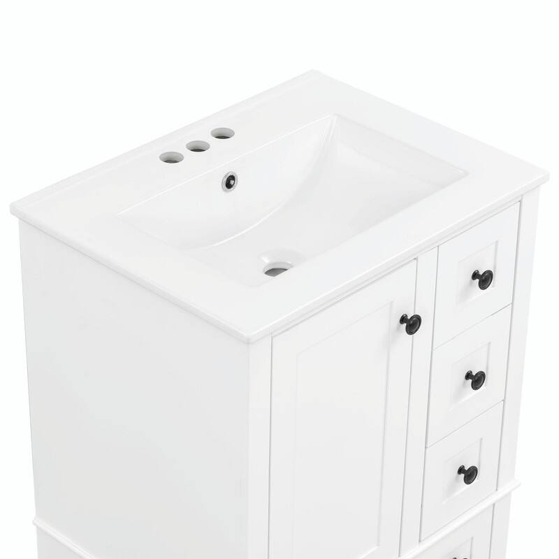 24" Bathroom Vanity with Ceramic Sink, Soft-Close Drawers, Soft-Close Door & Door-Mounted Shelf