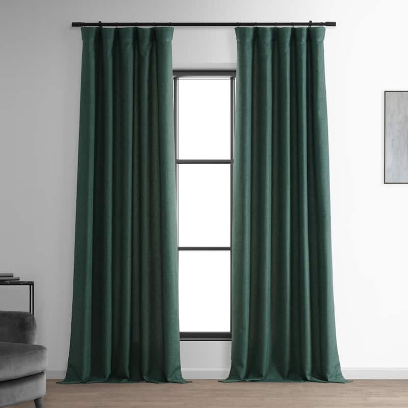 Exclusive Fabrics Italian Faux Linen Room Darkening Curtains (1 Panel) - Sophisticated Drapery for Versatile Décor - 50 X 96 - Empire Green