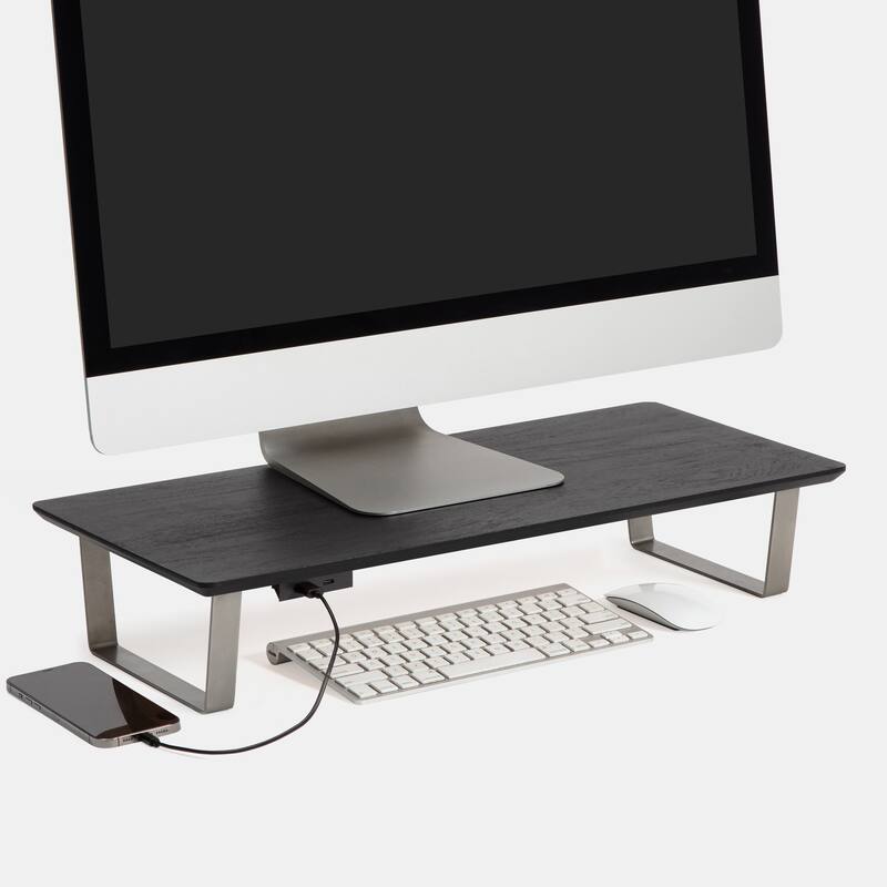 Jani Wood Monitor Stand Riser Desk - Ergonomic Design Stand, Desktop Organizer Table for Home, Office Workspace, Gaming Desk - Black