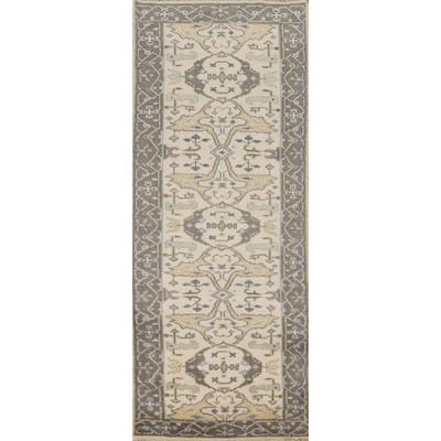 Ivory Gray Oushak Oriental Runner Rug Handmade Wool Carpet - 2'6"x 7'11"