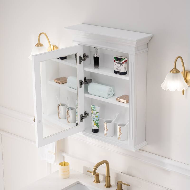 24"W X30"H Surface Mount Solid Wood Framed Medicine Cabinet With Mirror And Wooden Shelves
