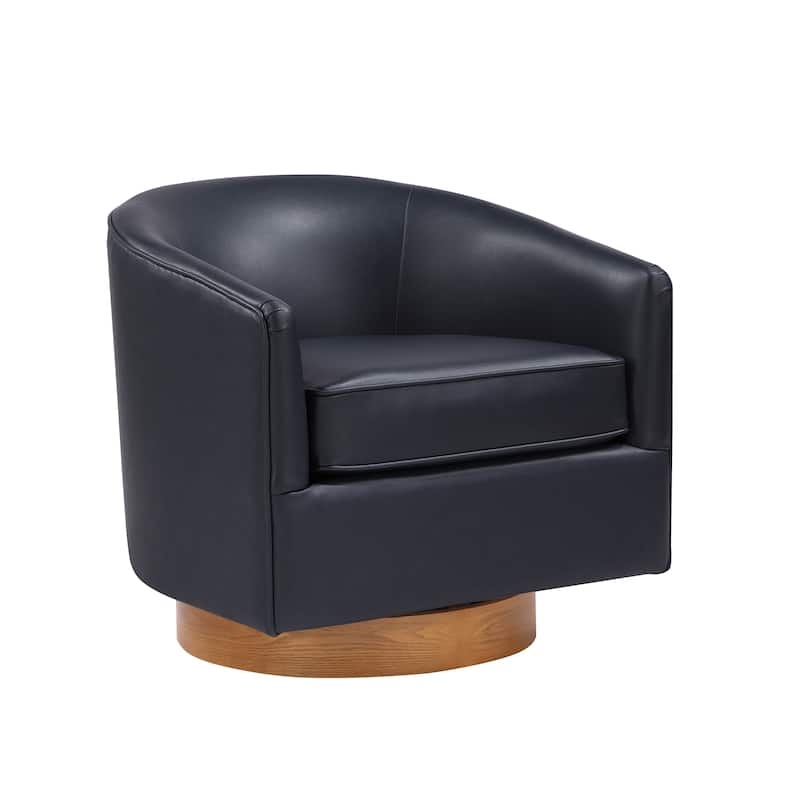 Ingram Faux Leather Wood Base Barrel Swivel Chair by Greyson Living - Midnight Blue