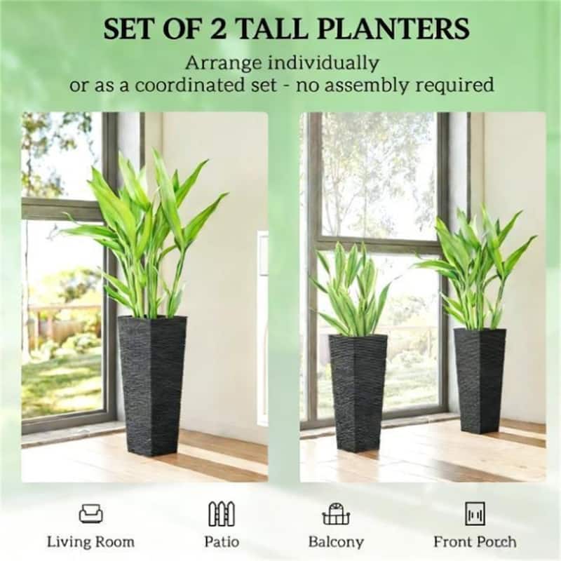 Outdoor Plant Flowerpot, set Of 2 Plastic Flowerpots - black