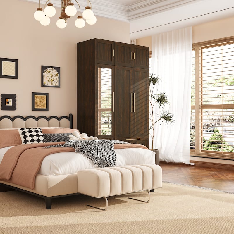 Modern White Wardrobe Closet with Mirror - Multi-Functional Bedroom Storage Cabinet