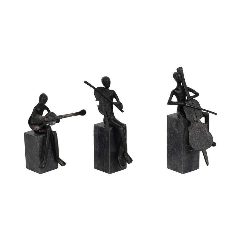 Sagebrook Home 9/10/11" Aston Musicians, Black, Elegant Sculptures, Black, Set of 3 - 5" x 6" x 11"