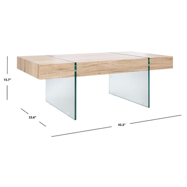 dimension image slide 3 of 5, SAFAVIEH Jacob Glass Leg Rectangular Coffee Table - 43.3" W x 23.6" L x 15.7" H