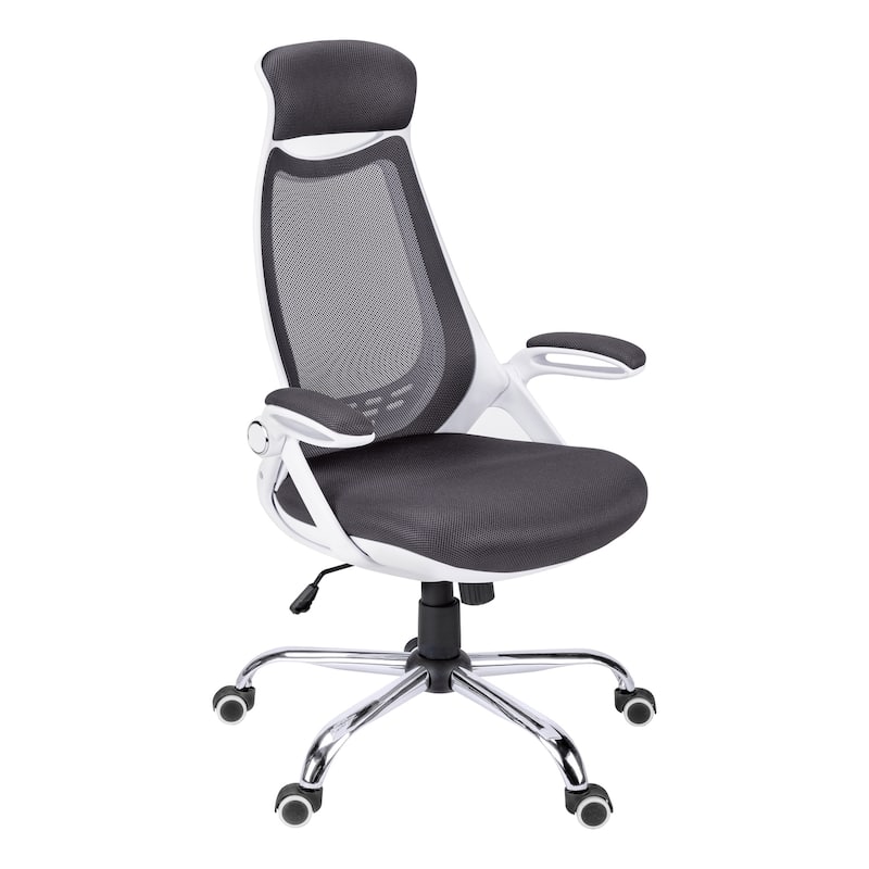 Ergonomic Grey Mesh Office Chair with Flip-Up Armrests, Adjustable Height, Tilt Control and Chrome Base