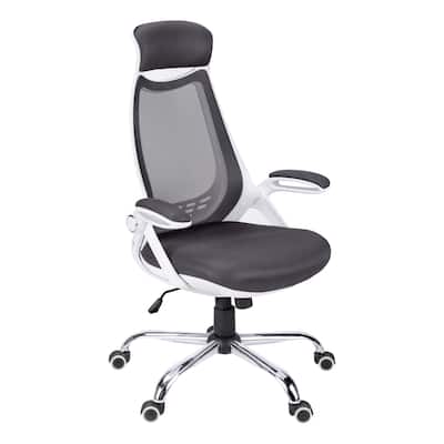 Ergonomic Grey Mesh Office Chair with Flip-Up Armrests, Adjustable Height, Tilt Control and Chrome Base