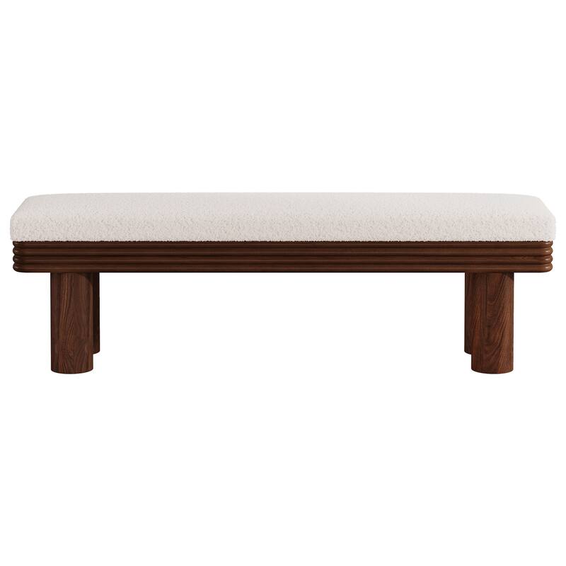 Upholstered Dining Bench, Faux Shearling Padded Seat Kitchen Accent Stool for Dining Room Living Room