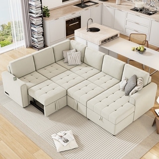 Roomfitters U-Shaped Sectional Sofa Pull-Out Bed with Storage Chaise ...