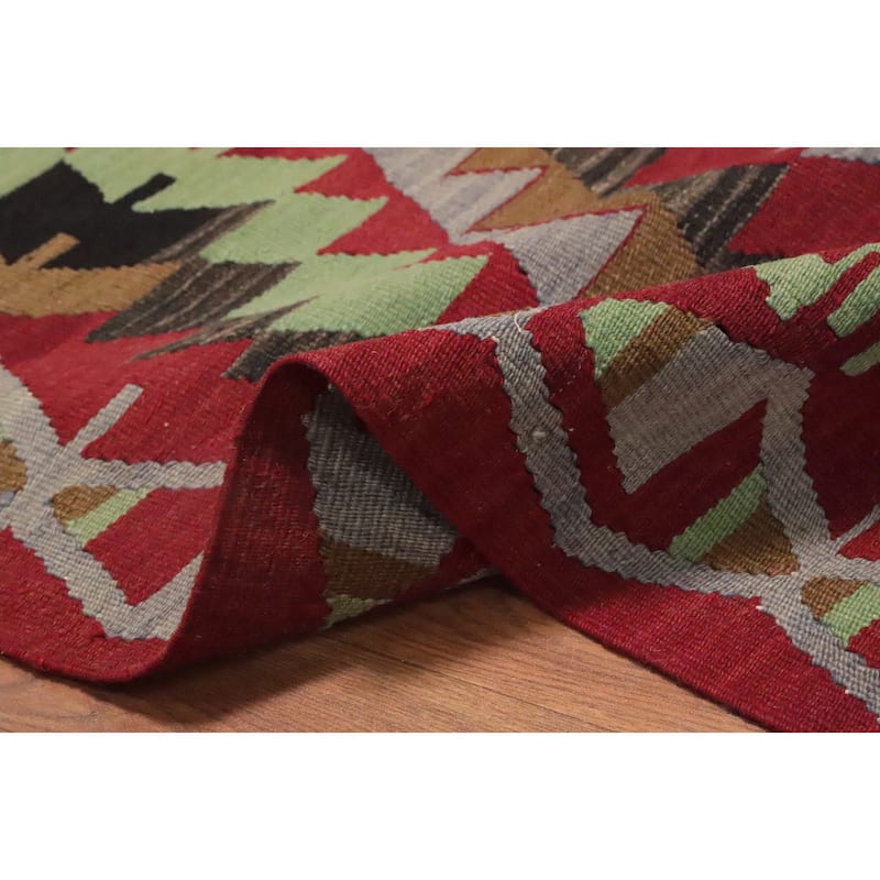 Hand Woven Oriental 100% Wool Carpet Southwestern Tribal Red Kilim Area Rug - 8' 0'' X 6' 6''