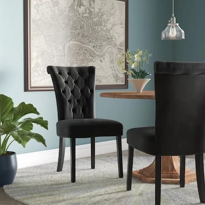 Set of 2 Fabric Black Dining Chair Tufted Button Back Accent Chairs