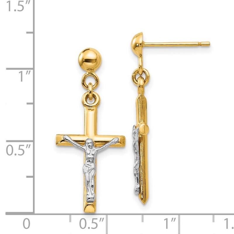 Curata 14k Two-Tone Gold Crucifix Cross Dangle Drop Earrings (12mmx29mm) - Orange