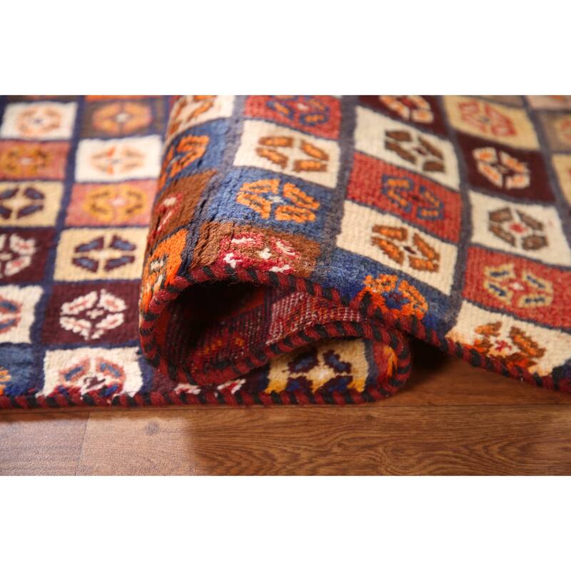 Checkered Gabbeh Persian Vintage Runner Rug Handmade Wool Carpet - 2'1"x 4'9"
