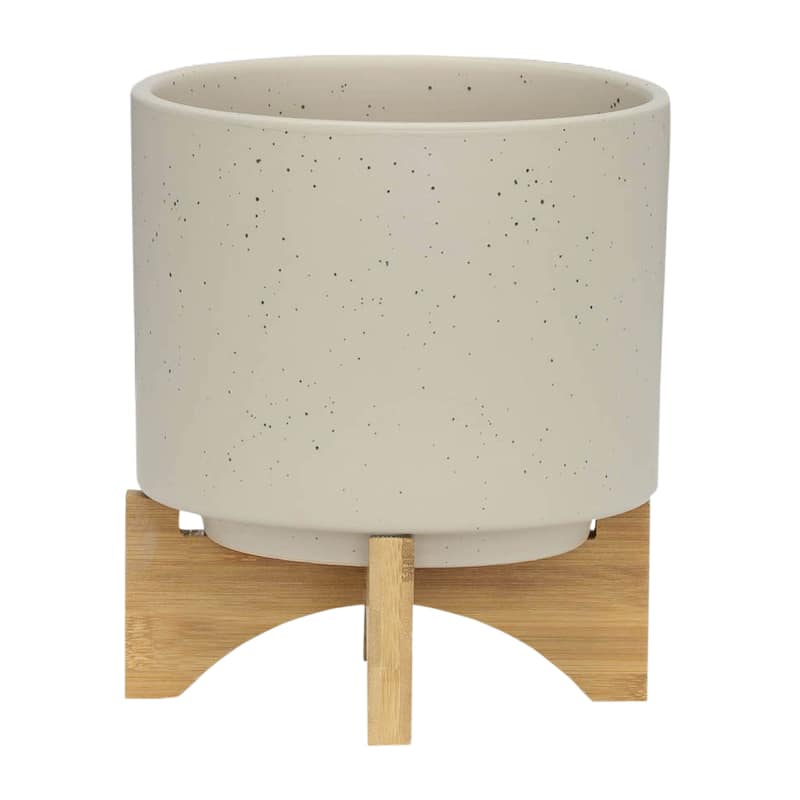 Sagebrook Home Ceramic Planters with Bamboo Stand Indoor/Outdoor