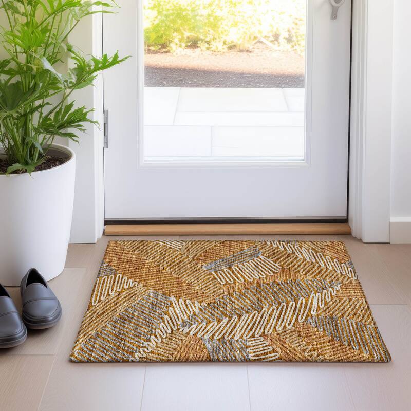 Premium Washable Super Soft Contemporary Leaf Mayfield Rug - Paprika - 1'8" x 2'6"