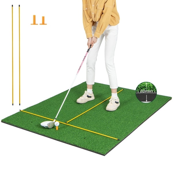 slide 2 of 8, Costway 5 x 4 FT Golf Hitting Mat Artificial Indoor Outdoor Turf Golf - See Details Green - See Details - Teens