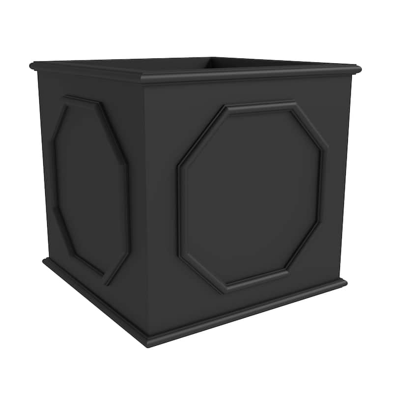 Sprout Modern Fiberstone Square Planter Pot with Drainage Holes for Home Garden Yard Patio Porch Office- No Assembly Required - 25.6" - Black