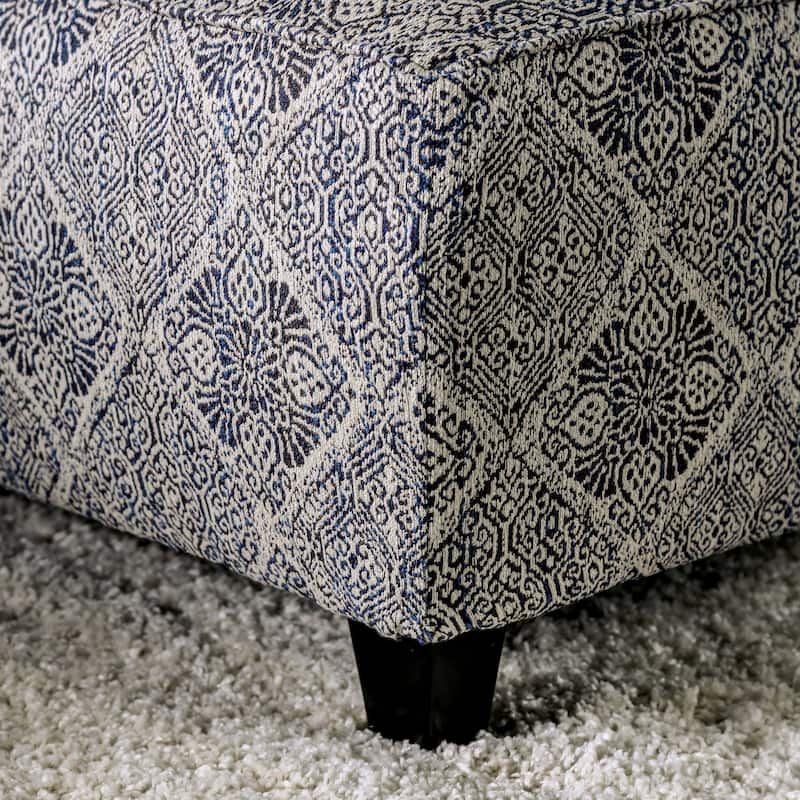 Stormy Transitional Grey Fabric Moroccan Print Cocktail Ottoman by Gracewood Hollow