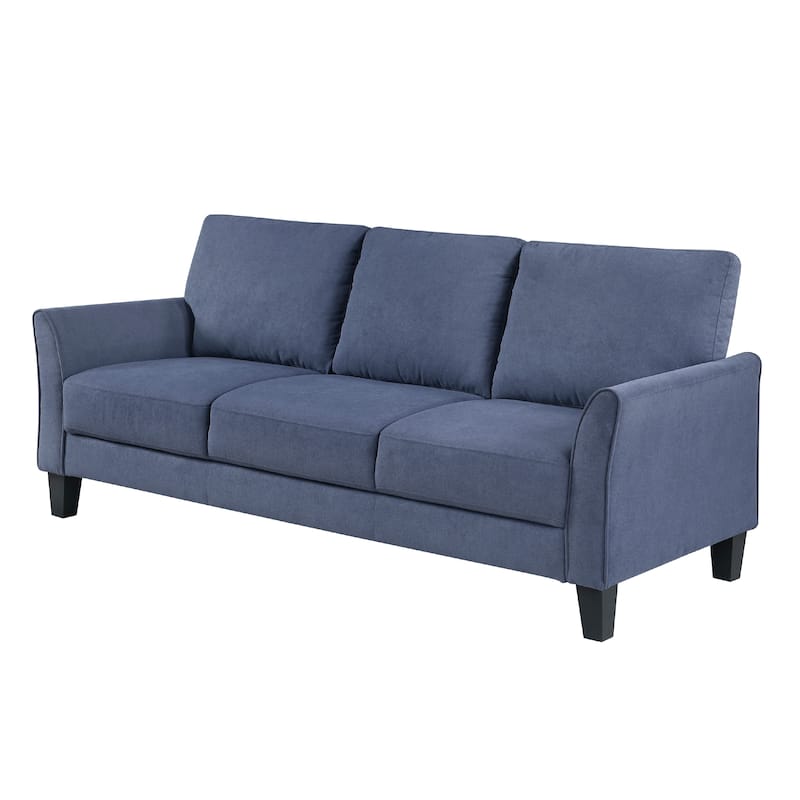 Xumo Sofa, Blue Fabric, 79 Inch, Black Tapered Wood Legs