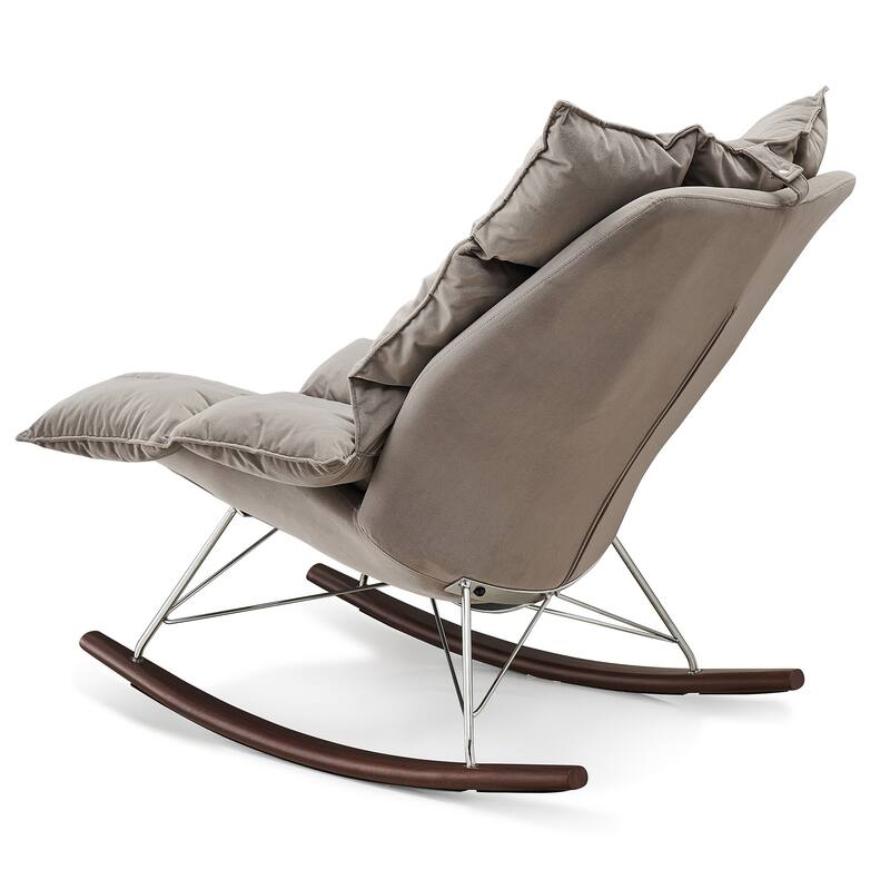 Grey Velvet Rocking Accent Armchair with Tufted Wingback and Thick Padded Seat