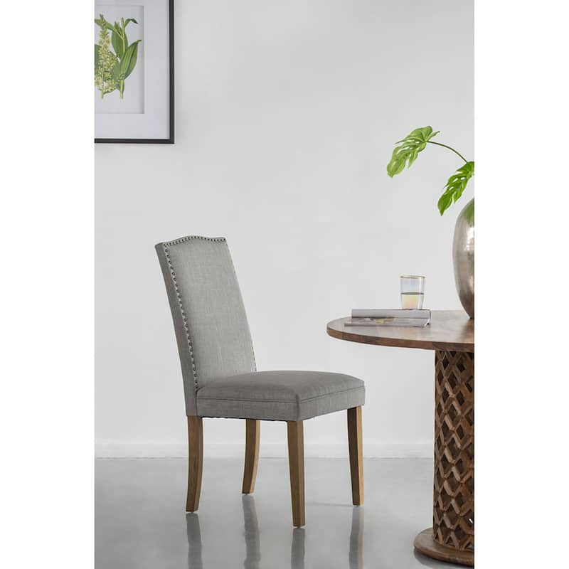 Arched Back With Nail Head Wooden Dining Chairs 39.5" Gray Brown 2Ct