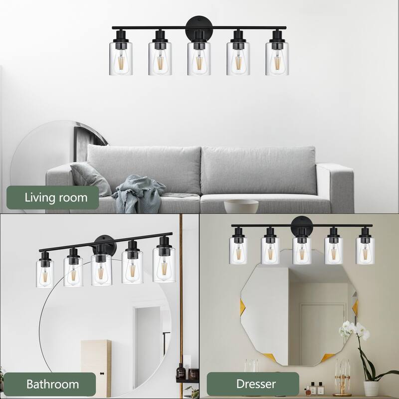 5-Light Bathroom Light Fixtures, Brushed Nickel Modern Vanity Lights Over Mirror with Clear Glass Shade, Bathroom Wall Lamp