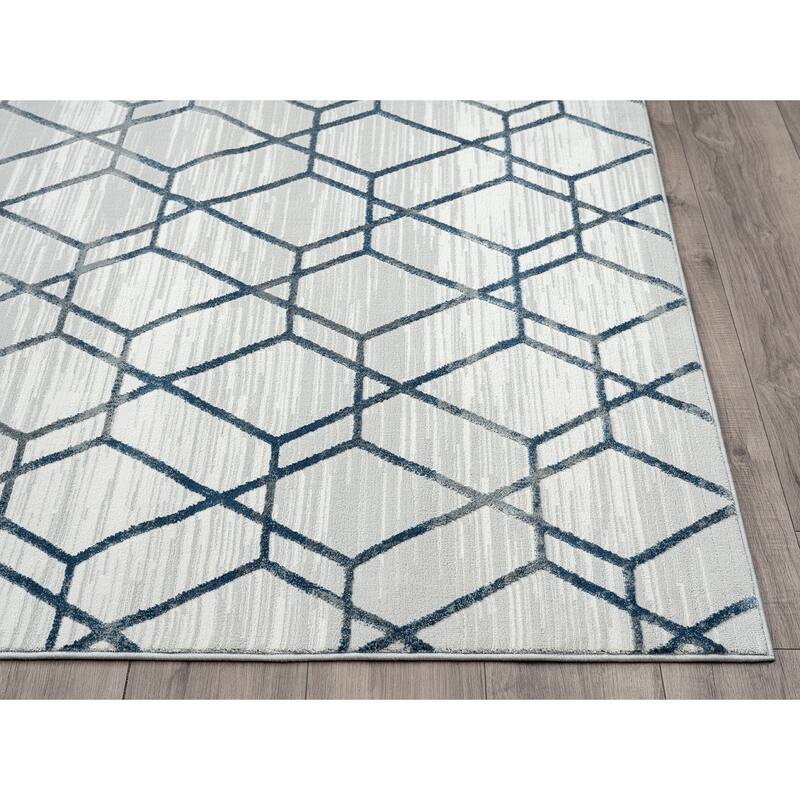 Abani Nova Blue Distressed Geometric Area Rug