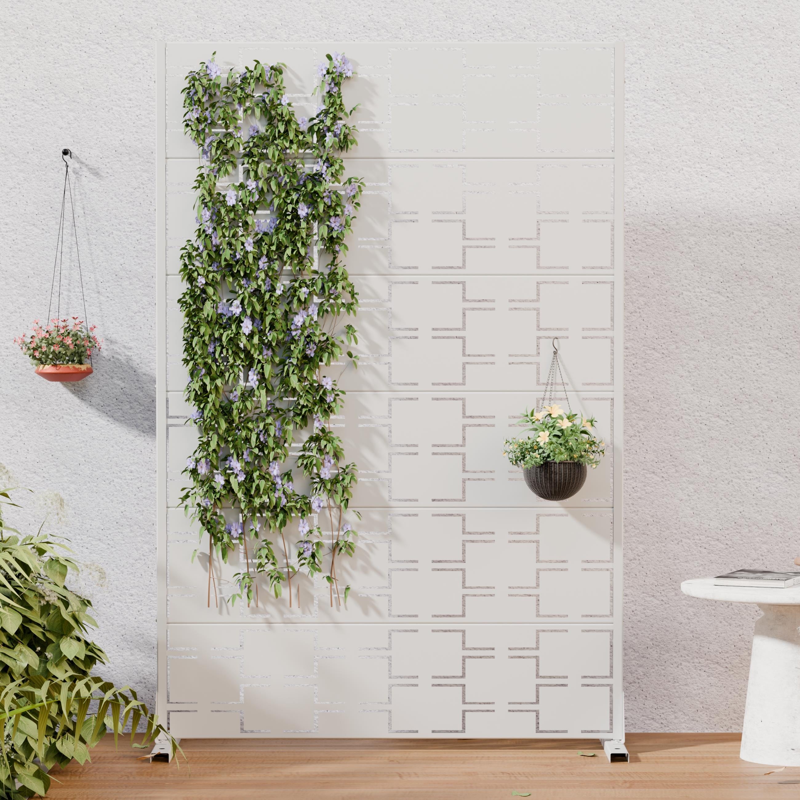 Outdoor Privacy Screen Waterproof & Rustproof Metal Room Divider Movable Decorative Cut-Out Panel - 72"H x 47"W
