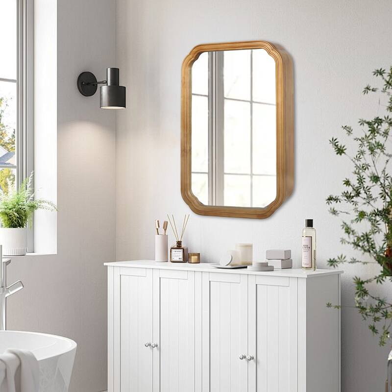 29.72*19.69 inches Functional Mirror with Cabinet, Wood Framed Bathroom Wall Cabinet with Mirror and Adjustable Shelves