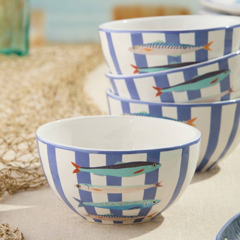 Certified International Something Fishy 6" Ice Cream/Dessert Bowls, Set of 4 - 6.00"L x 6.00"W x 3.00"H