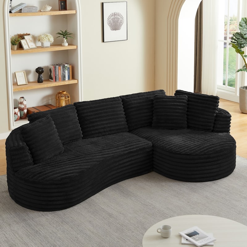 120.9" L-Shaped Modern Minimalist Curved Sectional Sofa with Pillows