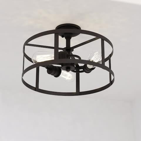 Akron 15-in W Bronze Farmhouse Round Cage Semi Flush Mount Ceiling Light - 15-in. W x 10.25-in. H x 15-in. D