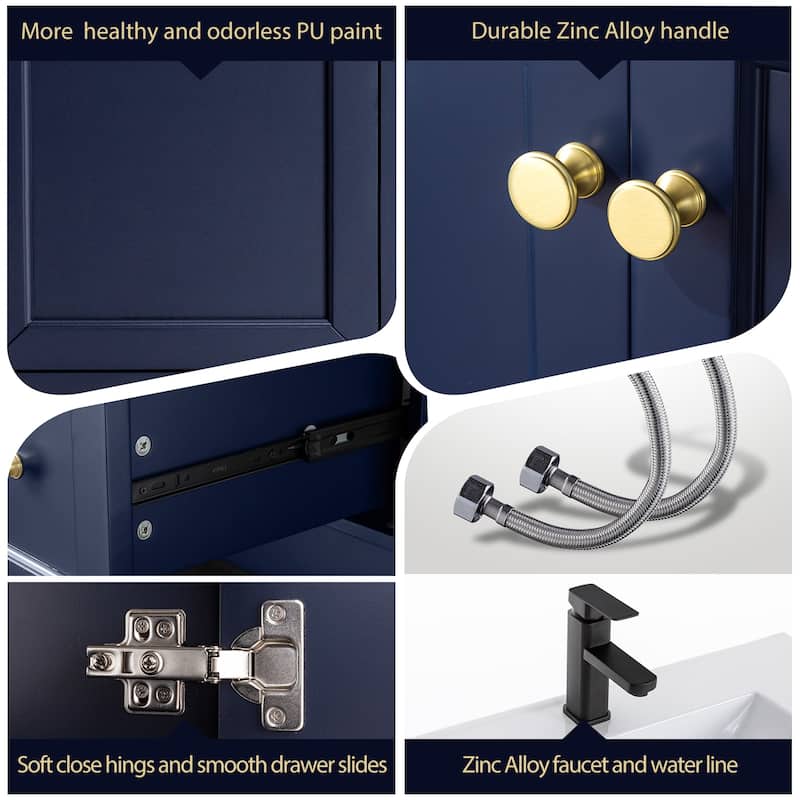 Solid Wood Bathroom Vanity Cabinet with Ceramic Undermount Sink Top Skirting Design