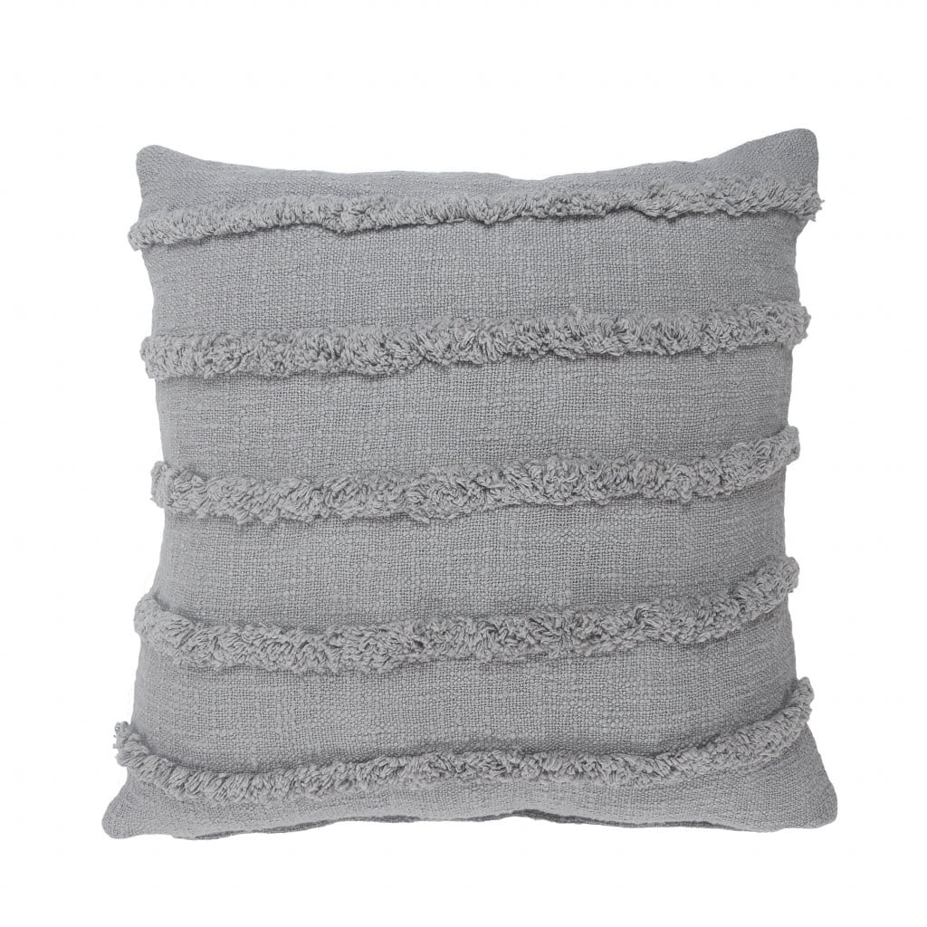 HomeRoots 20" X 20" Gray 100% Cotton Zippered Pillow
