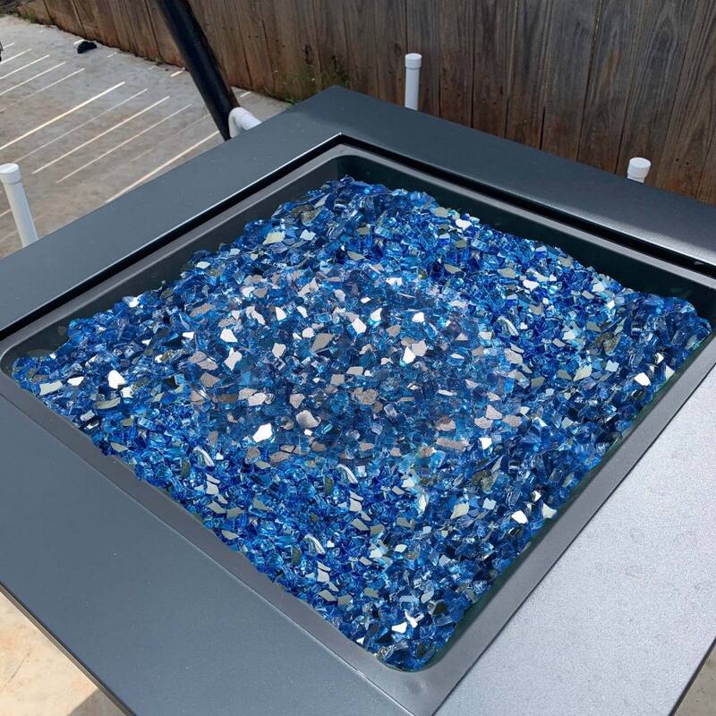 Pacific Blue Tempered Crushed Glass Fire Pit Rocks 10 lbs Heatproof - 1/2 inch