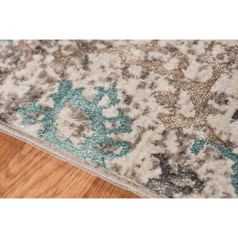 Savannah Sia Aqua Blue/Gray/Beige Polyester Area Rug