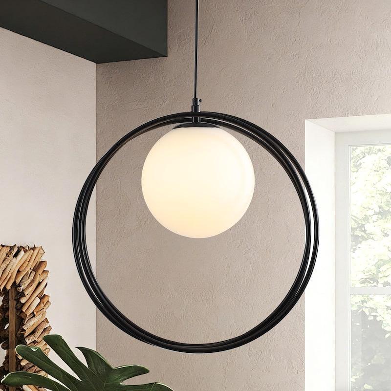1-Light Modern Minimalist Ring Globe Chandelier - Matte Black