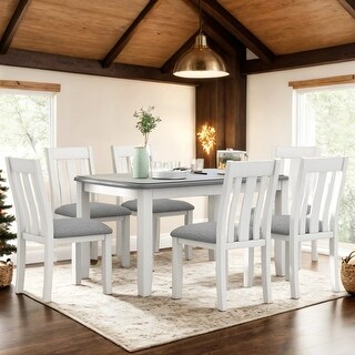 Extendable 7-Piece Dining Table Set With 6 Upholstered Chairs for Home ...