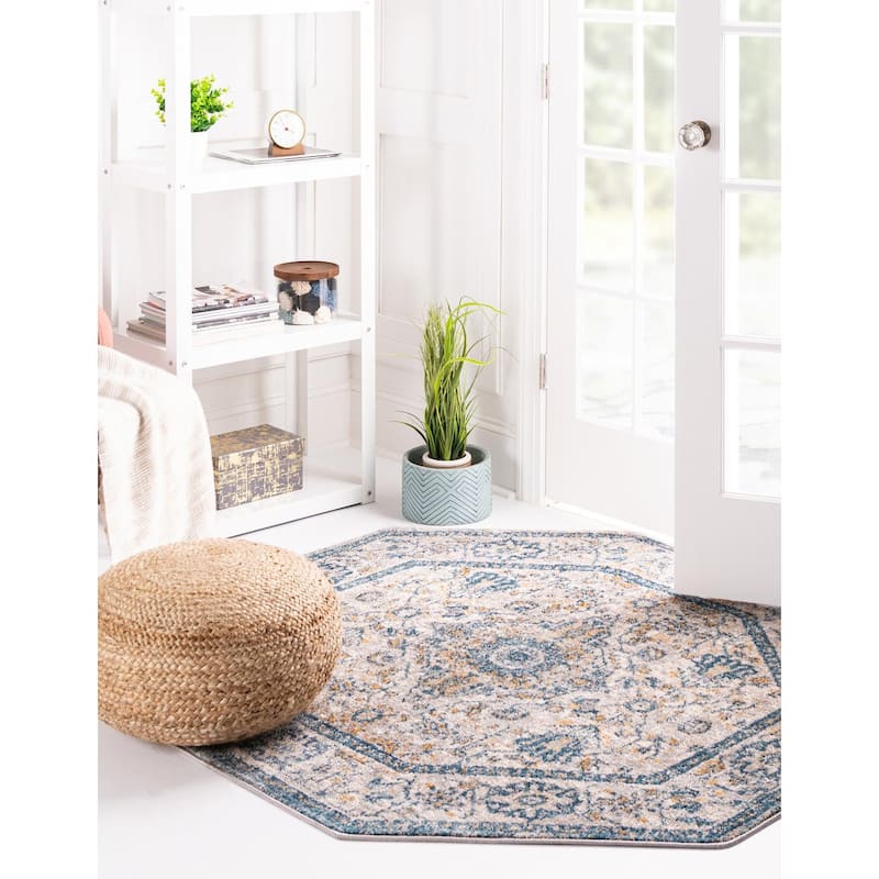 Traditional Nixa Collection Area Rug - 5'x5' Octagon - Light Gray