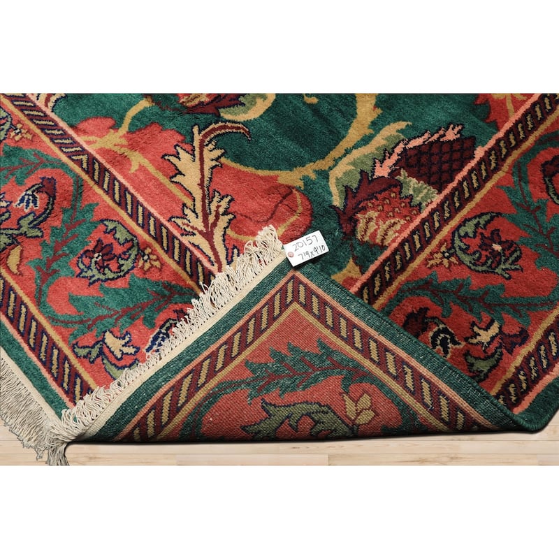 7'9''x9'10'' Hand Knotted Wool Teal-Green Arts & Crafts Boho Plush Pile Rug - 7' 9'' x 9' 10''