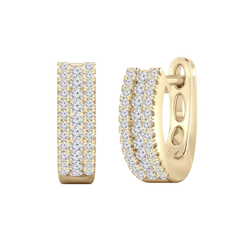 Auriya 1/3ctw Triple-row Petite Diamond Hoop Earrings 14K Gold - 0.45-inch (H-I, I1-I2) - Yellow Gold