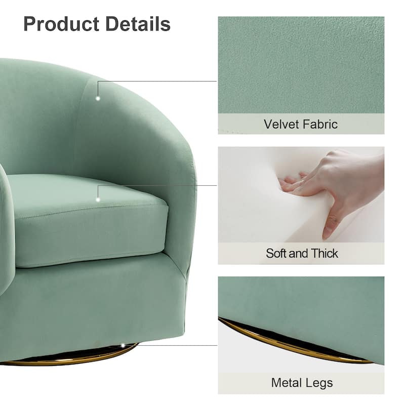 Eleuterio Modern Velvet Curved Swivel Accent Barrel Chair with Metal Base by HULALA HOME